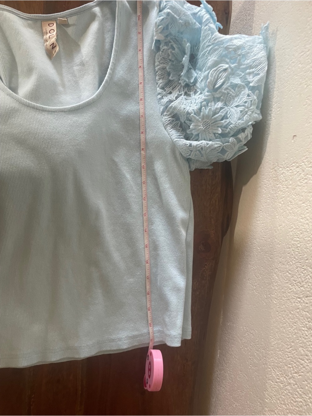 Dolan Light Blue Floral Lace Puff Sleeve Ribbed Top | M/L Boutique Romantic - Picture 9 of 9